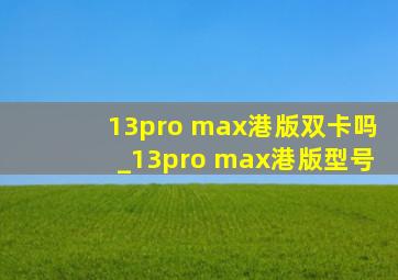 13pro max港版双卡吗_13pro max港版型号